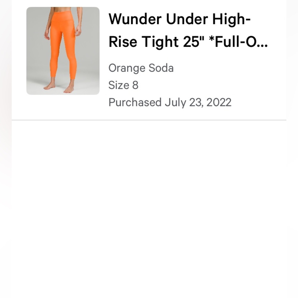 Lululemon size 8 wunder under orange soda full on luon 25in crops